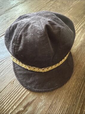 August Hats Brown Corduroy Cap with Gold Braided Band